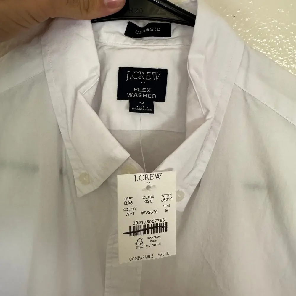 J.Crew Classic Fit Flex Casual Shirt Men M White Button Down Long Sleeve Stretch